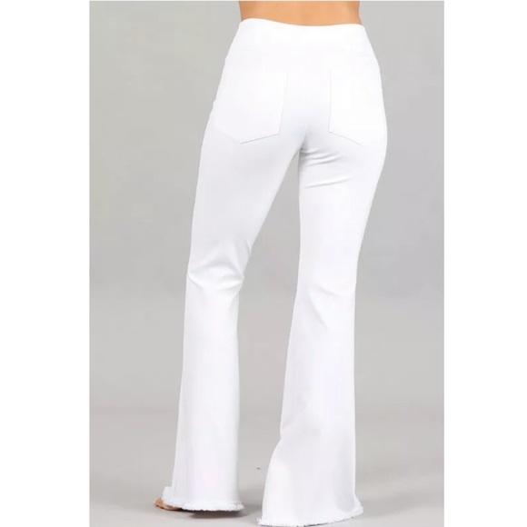 SOLD OUT White Ponte Stretch High Waist Bell Flared Pants - Picture 4 of 6